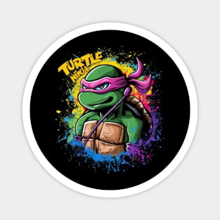 A striking and vibrant illustration of a ninja turtle, wearing a pair of sleek headphones_1 Magnet